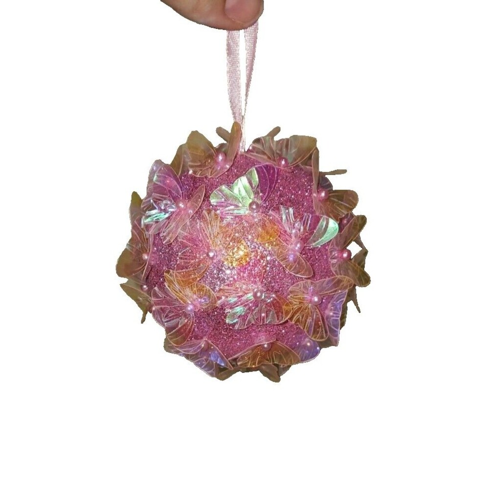 Pink Iridescent Butterfly Ornament 3D sparkle holiday